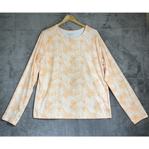 Hang Ten Sun Shirt Women's Peach Floral 2XL Long Sleeves UPF 50+ Zip Pocket - Picture 1 of 10